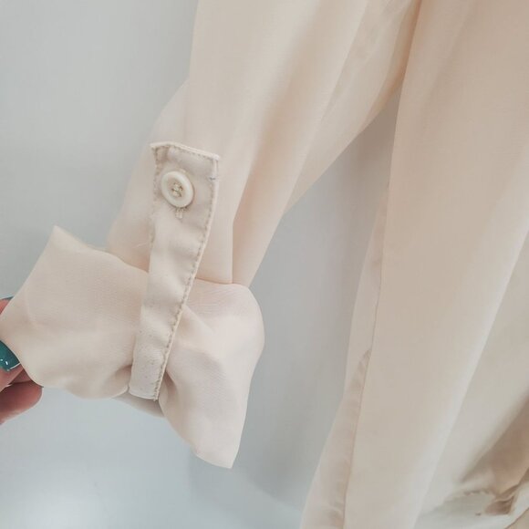 Vintage Solemio Womens Button Up Roll Tab Sleeve Blouse Top Sz L Cream Career - Picture 7 of 16